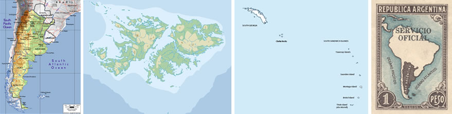 simbología cartografía del cono sur y de las Islas Malvinas, Sandwich del Sur, Georgias del Sur y los espacios marítimos circundantes del Atlántico Sur